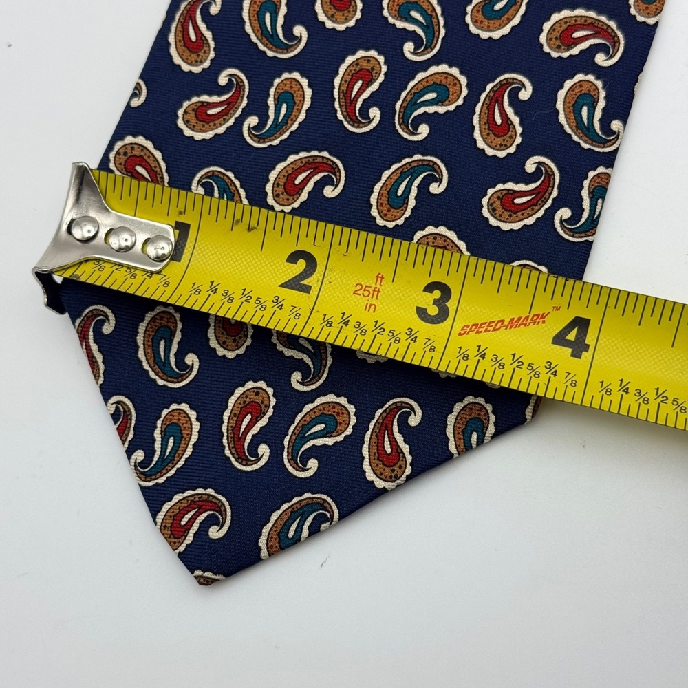 Rooster Mens Silk Tie Navy Blue Paisley Pattern Made in USA 3.75 Inch Width - Picture 5 of 10